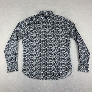 Visconti Black Shirt Mens Medium Blue Black Geometric Preppy Dress Button Up